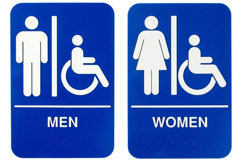 AborenCo ADA Men and Women Restrooms Sign Set with Braille Toilet Door Plate for Business Restaurant, 6" x 9" (Men and Women Set Blue) - Image 1